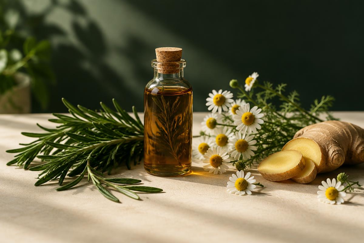 Herbs and natural ingredients in soft light